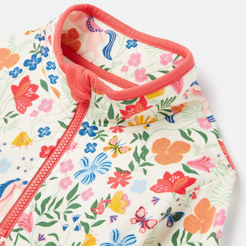 Joules Girl's Fairdale Printed Half Zip Sweatshirt - Horse Folk Floral-2